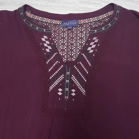 Artesia 3/4 sleeve Wine Goblet Boho Dress size large - Picture 3 of 9